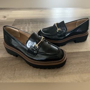Sam Edelman Black Loafers with Gold Accents